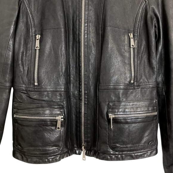 VINCE Sheep Leather Moto Jacket Black - Picture 4 of 9